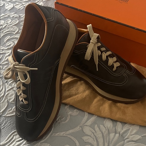 Hermes Orange and brown leather Sneakers - Picture 6 of 10